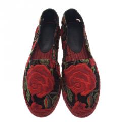 Pre Owned Dolce and Gabbana Rose Embroidered Macrame Espadrilles Size 37