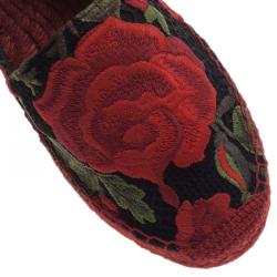 Pre Owned Dolce and Gabbana Rose Embroidered Macrame Espadrilles Size 37