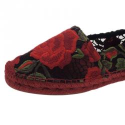 Pre Owned Dolce and Gabbana Rose Embroidered Macrame Espadrilles Size 37