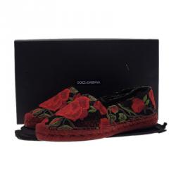 Pre Owned Dolce and Gabbana Rose Embroidered Macrame Espadrilles Size 37