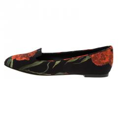 Pre Owned Dolce and Gabbana Black Carnation Print Smoking Slippers Size 38