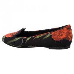Pre Owned Dolce and Gabbana Black Carnation Print Smoking Slippers Size 38