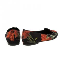 Pre Owned Dolce and Gabbana Black Carnation Print Smoking Slippers Size 38