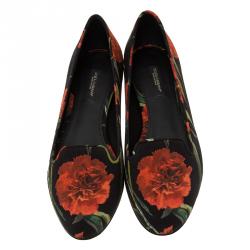 Pre Owned Dolce and Gabbana Black Carnation Print Smoking Slippers Size 38