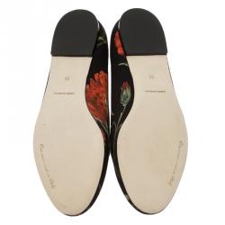 Pre Owned Dolce and Gabbana Black Carnation Print Smoking Slippers Size 38