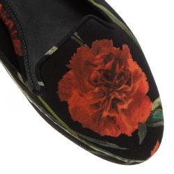 Pre Owned Dolce and Gabbana Black Carnation Print Smoking Slippers Size 38