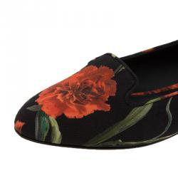 Pre Owned Dolce and Gabbana Black Carnation Print Smoking Slippers Size 38