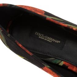 Pre Owned Dolce and Gabbana Black Carnation Print Smoking Slippers Size 38