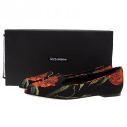 Pre Owned Dolce and Gabbana Black Carnation Print Smoking Slippers Size 38