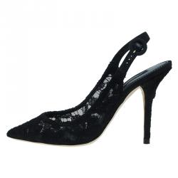 Pre Owned Dolce and Gabbana Black Lace Slingback Sandals Size 37.5