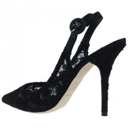 Pre Owned Dolce and Gabbana Black Lace Slingback Sandals Size 37.5