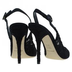 Pre Owned Dolce and Gabbana Black Lace Slingback Sandals Size 37.5