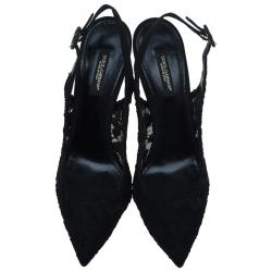 Pre Owned Dolce and Gabbana Black Lace Slingback Sandals Size 37.5