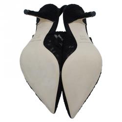 Pre Owned Dolce and Gabbana Black Lace Slingback Sandals Size 37.5