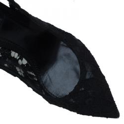 Pre Owned Dolce and Gabbana Black Lace Slingback Sandals Size 37.5