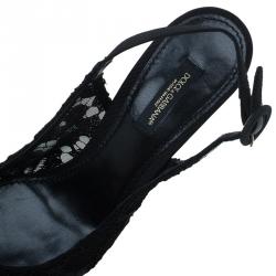 Pre Owned Dolce and Gabbana Black Lace Slingback Sandals Size 37.5