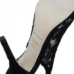Pre Owned Dolce and Gabbana Black Lace Slingback Sandals Size 37.5