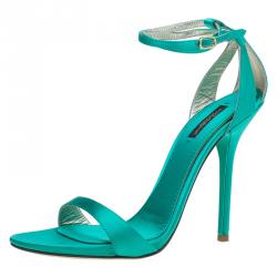 Pre Owned Dolce and Gabbana Green Satin Ankle Strap Sandals Size 40