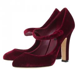 Pre Owned Dolce and Gabbana Red Velvet Mary Jane Pumps Size 37