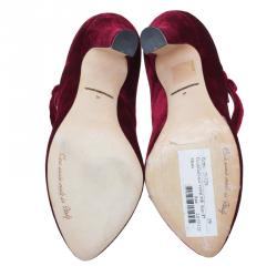 Pre Owned Dolce and Gabbana Red Velvet Mary Jane Pumps Size 37