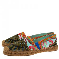 Pre Owned Dolce and Gabbana Multicolor Printed Brocade Espadrilles Size 39