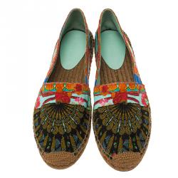 Pre Owned Dolce and Gabbana Multicolor Printed Brocade Espadrilles Size 39