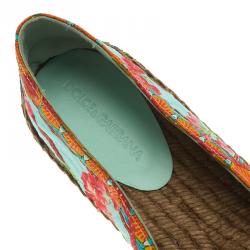 Pre Owned Dolce and Gabbana Multicolor Printed Brocade Espadrilles Size 39