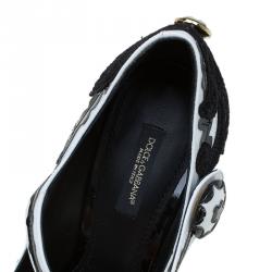 مملوكة مسبقًا حذاء كعب عالي دولتشي آند غابانا ماري جاين جلد أبيض وأسود نمط باروك مقاس 38