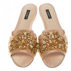 مملوكة مسبقًا صندل سلايد دولتشي آند غابانا جوليا دانتيل خوخي مزخرف مقاس 39