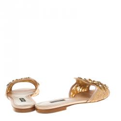 مملوكة مسبقًا صندل سلايد دولتشي آند غابانا جوليا دانتيل خوخي مزخرف مقاس 39