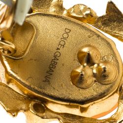 مملوكة مسبقًا أقراط دولتشي اند غابانا كاميو كليب آون لؤلؤ صناعي ذهبي اللون طويل