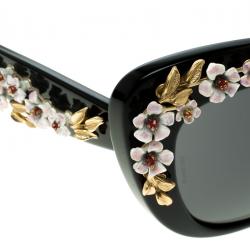 Pre Owned D&G Black DG4230 Flower Embellished Cat Eye Sunglasses