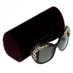 Pre Owned D&G Black DG4230 Flower Embellished Cat Eye Sunglasses