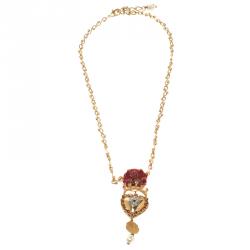 Dolce and Gabbana Rose Sacred Heart Gold Tone Pendant Chain Necklace