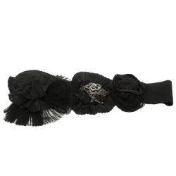 Pre Owned حزام دولتشي أند غابانا قماش أسود مطاطي مزخرف 110 سم