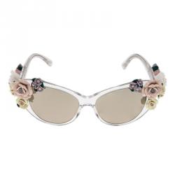 مملوكة مسبقًا Dolce and Gabbana DG 4180 Floral Embellished Cat Eye Sunglasses 