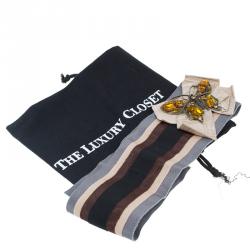 Pre Owned حزام وسط دولتشي أند غابانا حرير بني مضلع فراشة مزخرفة مقاس 38