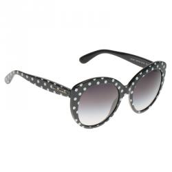 Pre Owned Dolce and Gabbana Black Polka Dot Cat Eye Sunglasses