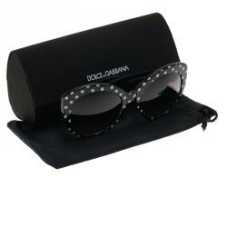 Pre Owned Dolce and Gabbana Black Polka Dot Cat Eye Sunglasses