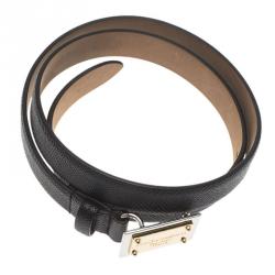 مملوكة مسبقًا Dolce and Gabbana Black Logo Plaque Skinny Belt 70 CM