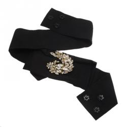 مملوكة مسبقًا Dolce and Gabbana Black Grosgrain Crystal Bow Waist Belt Size 38