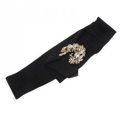 مملوكة مسبقًا Dolce and Gabbana Black Grosgrain Crystal Bow Waist Belt Size 38