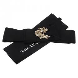 مملوكة مسبقًا Dolce and Gabbana Black Grosgrain Crystal Bow Waist Belt Size 38