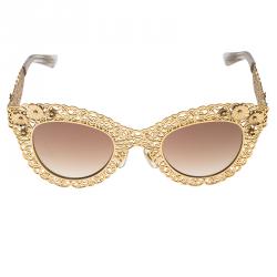Pre Owned Dolce and Gabbana Gold Filigree Cat Eye Sunglasses