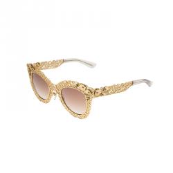 Pre Owned Dolce and Gabbana Gold Filigree Cat Eye Sunglasses