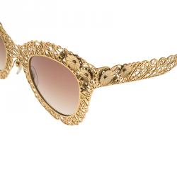 Pre Owned Dolce and Gabbana Gold Filigree Cat Eye Sunglasses