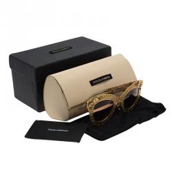 Pre Owned Dolce and Gabbana Gold Filigree Cat Eye Sunglasses