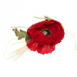 Pre Owned Dolce & Gabbana Large Red Rose Silk Blend Brooch