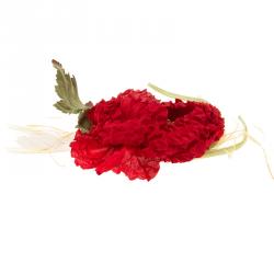 Pre Owned Dolce & Gabbana Large Red Rose Silk Blend Brooch