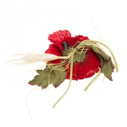 Pre Owned Dolce & Gabbana Large Red Rose Silk Blend Brooch